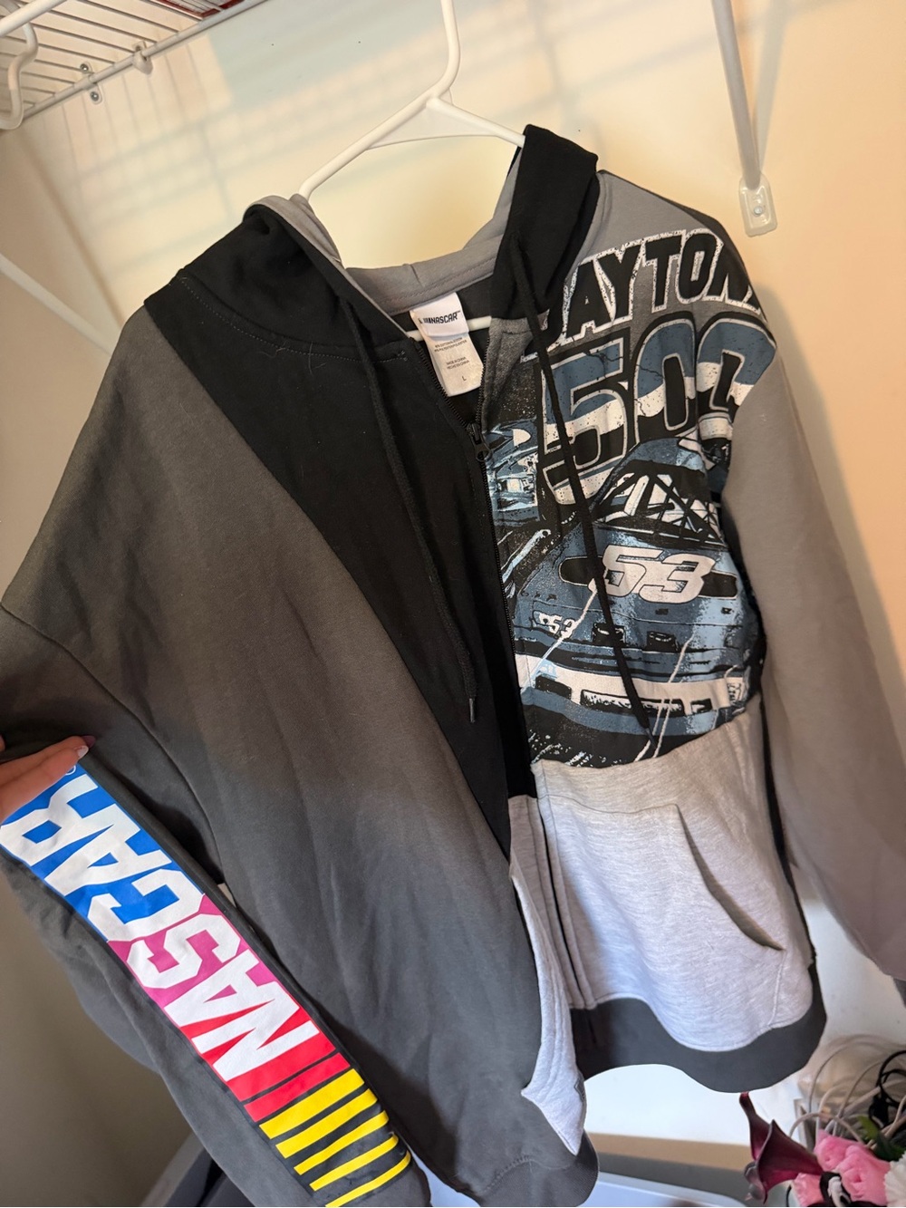 Nascar Daytona Graphic Sweatshirt in Gray, Black & Light Blue